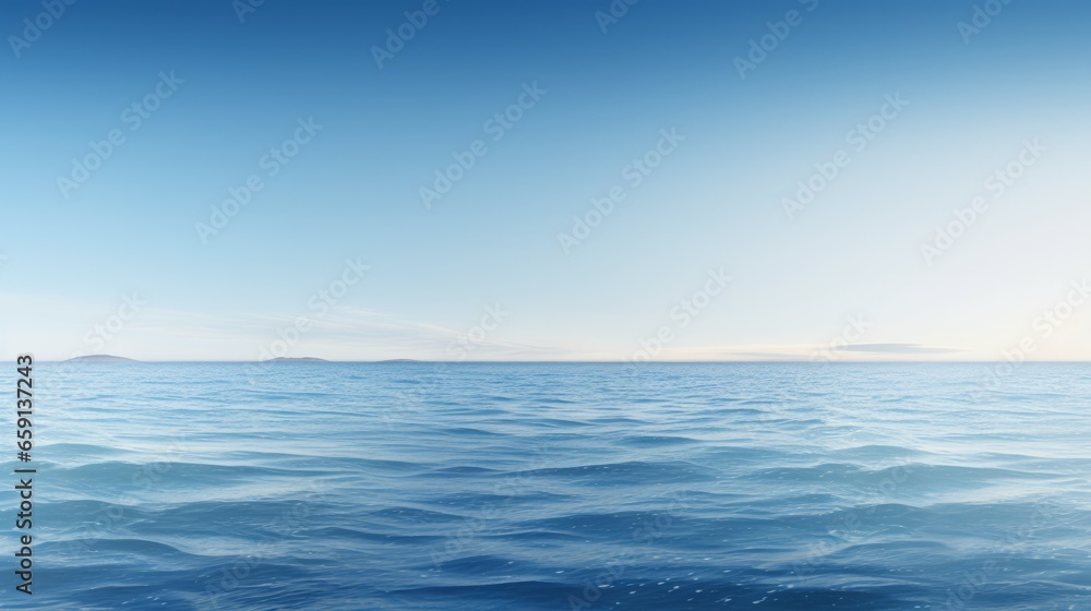 Obraz premium The front view in the morning sky is bright blue with clear white clouds. And the ocean deep indigo in daylight. Feeling calm, cool, relaxing. The idea for cold background and copy space on the top.