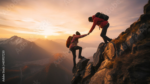 climber helping others at the mountain © Moribuz Studio