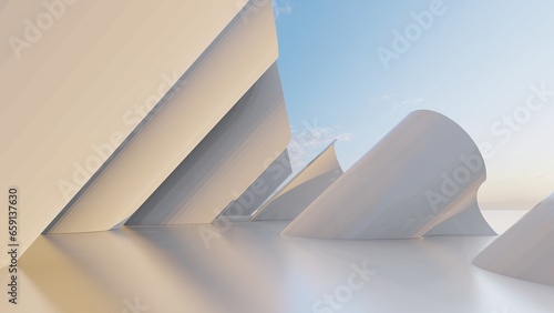 Abstract architecture background white curved walls of building 3d render