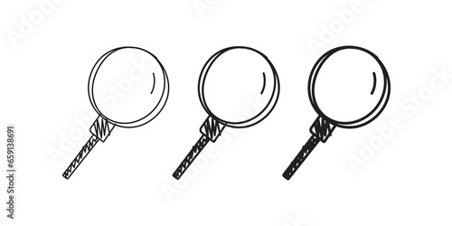 hand drawing thin, thick, thicker magnifiers. vector magnifying glass