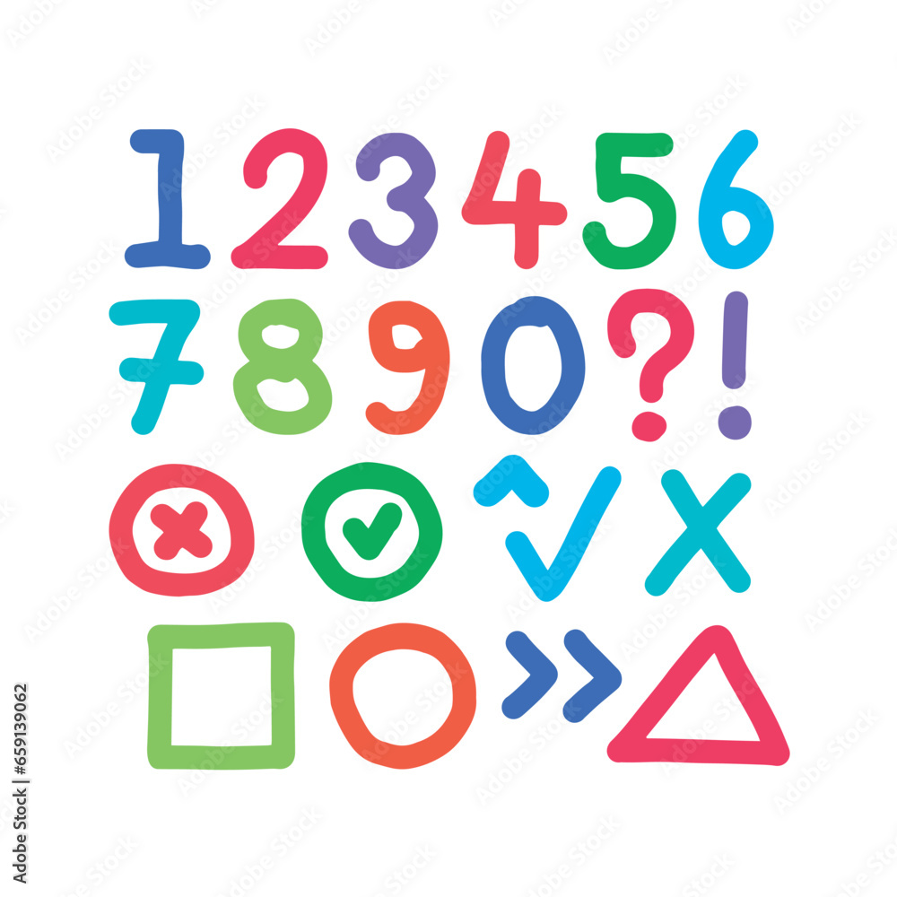 hand drawn 0-9 math numbers. 0-9 numbers and symbols. doodle symbols for education hand drawn 0-9 math numbers. 0-9 numbers and symbols. doodle symbols for education
