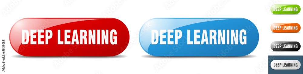 deep learning button. key. sign. push button set deep learning button. key. sign. push button set