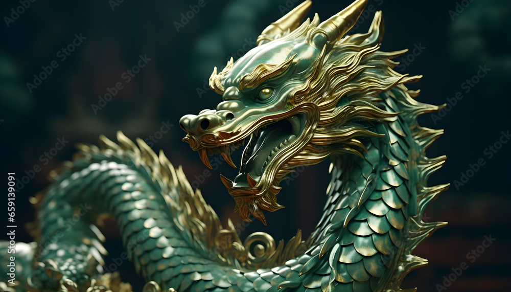 Year of the dragon 2024. Green dragon background, wallpaper. Chinese new year 