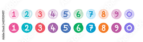 hand drawn 0-9 numbers. numbers in hand drawn circles. numbers for school, education
