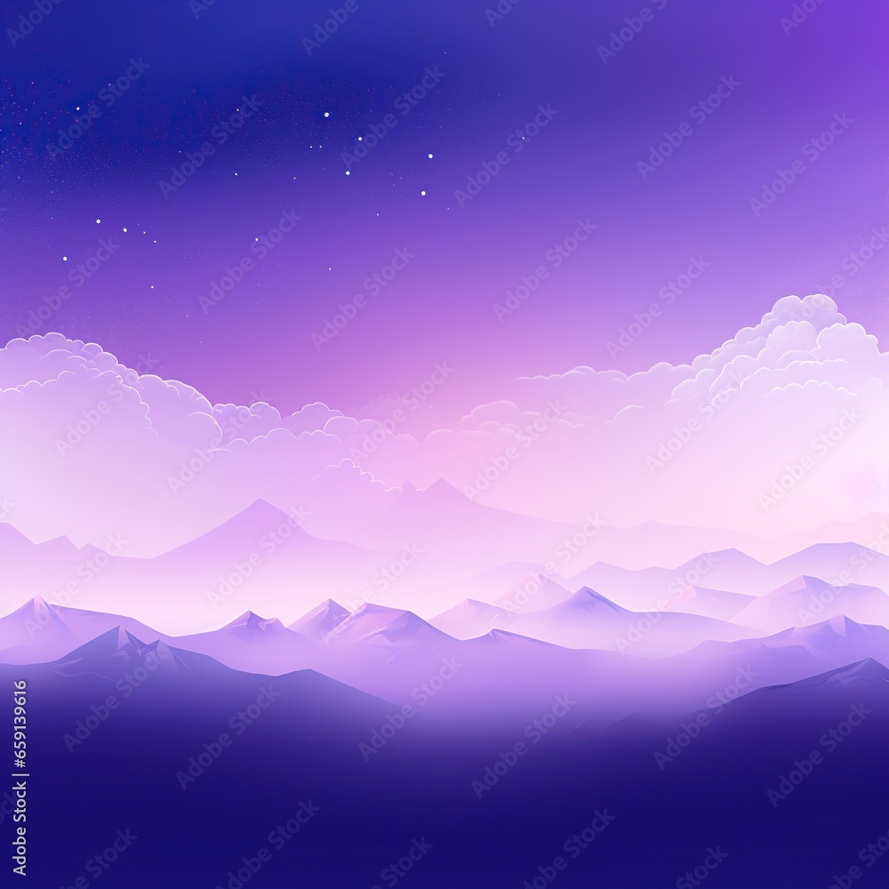 Purple night landscape, image of nature, sky, mountains