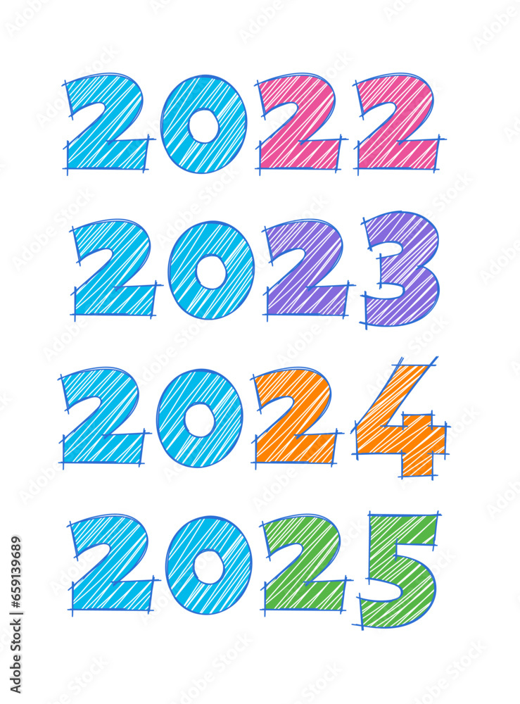 hand drawn 2022, 2023, 2024, 2025. doodle 2022, 2023, 2024, 2025 Stock Vector Adobe Stock
