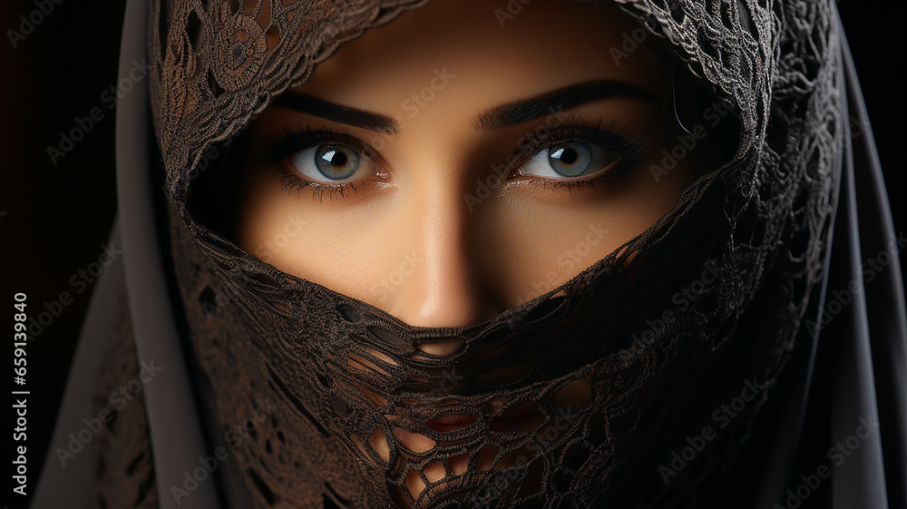 close-up pretty arab woman in a niqab eye