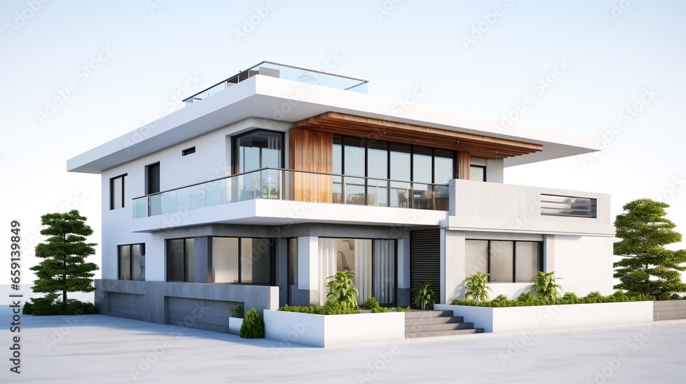 3d modern house model, the dream house, on white background.