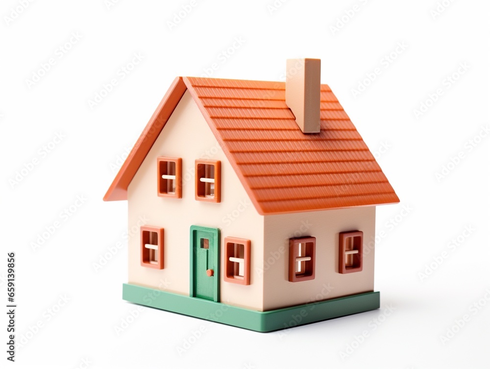 Colorful 3d single family house model toy isolated on white, concept of property sale, real estate and sweet home.