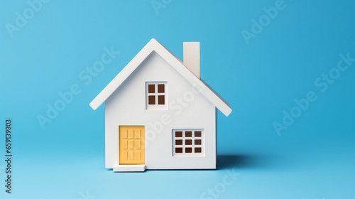 Wallpaper Mural Home sweet home, white simple 3d house model toy isolated on blue background, copy space. Torontodigital.ca