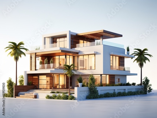 3d modern house model, the dream house, on white background. © JW Studio