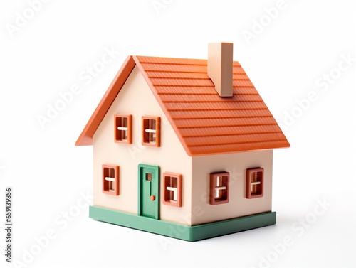 Colorful 3d single family house model toy isolated on white, concept of property sale, real estate and sweet home.