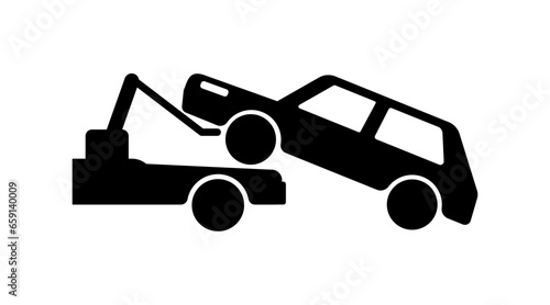 An icon forbidding parking of cars. An icon with a tow truck evacuating the car to the impound lot .  The work of a tow truck to move a broken car. EPS10