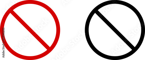 Red and Black No Sign General Prohibition Restricted or Forbidden Circle-Backslash Icon Set. Vector Image. 