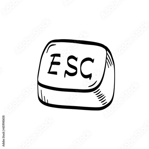 Esc Button Icon. Hand drawn Control key. Simple keyboard button for cancel, exit. Black and white illustration