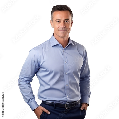 Handsome business man in blue shirt isolated