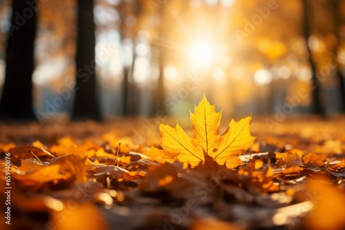 Fallen autumn leaves. Background with selective focus and copy space