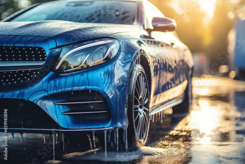 Car washing concept. Background with selective focus and copy space photo