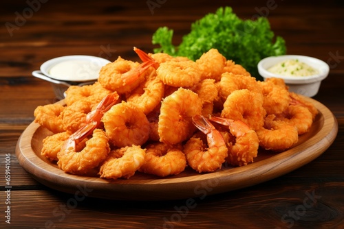 Appetizing Fried shrimp breaded. Fish food. Generate Ai