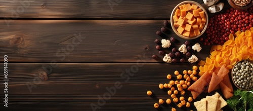 Wallpaper Mural Pet food and various products arranged on a wooden backdrop Torontodigital.ca