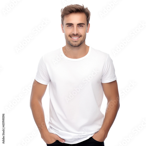 Handsome business man in white t-shirt isolated