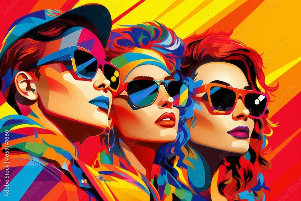 Portrait in the style of Pop Art. LGBT community concept. Bright colorful pride background Portrait in the style of Pop Art. LGBT community concept. Bright colorful pride background