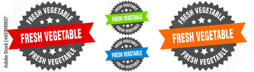 fresh vegetable sign. round ribbon label set. Seal