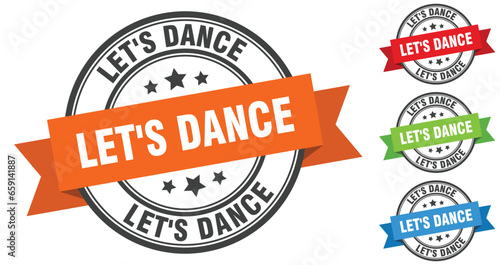 let's dance stamp. round band sign set. label