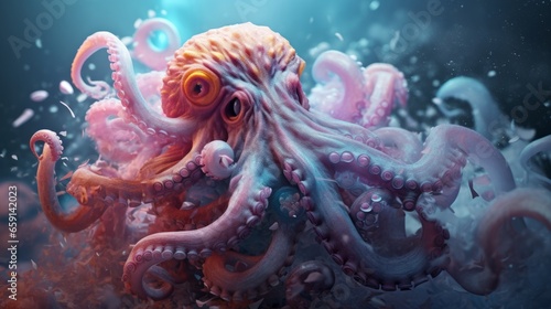 An octopus is floating in the water