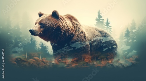 A large brown bear walking through a forest