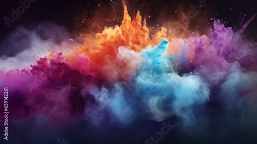 A colorful cloud of colored smoke on a black background