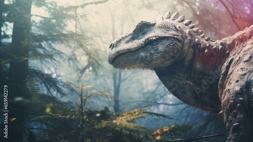 A close up of a dinosaur in a forest © NK