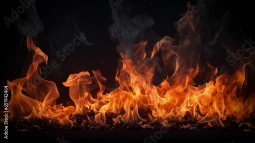 A bunch of fire flames on a black background