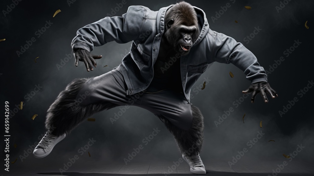 A gorilla jumping in the air A gorilla jumping in the air