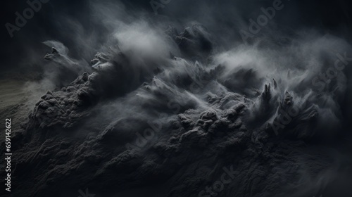 A swirling cloud of dust in black and white
