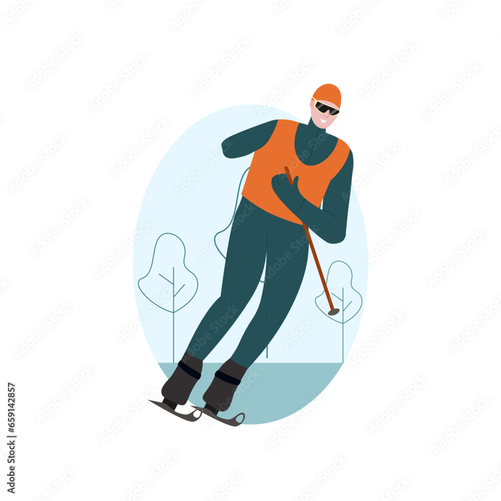 Fototapeta premium Three december world day of disabled people vector logo design. A man without an arm skiing.
