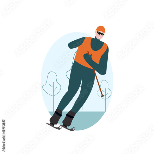 Three december world day of disabled people vector logo design. A man without an arm skiing.