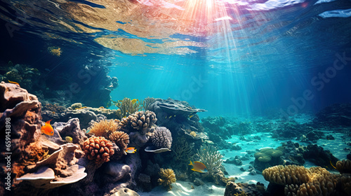 Underwater view ecosystem. Marine life in tropical waters