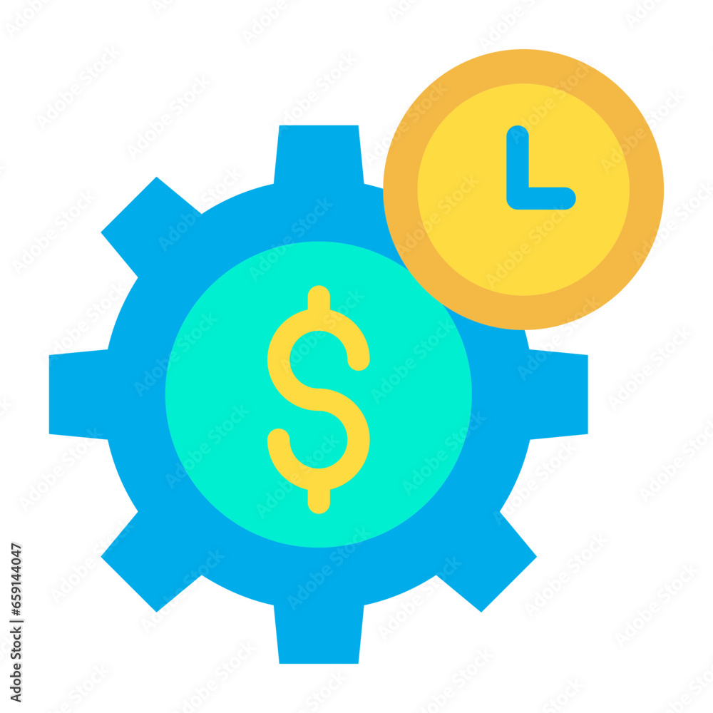 Flat Dollar clock cogwheel icon Flat Dollar clock cogwheel icon