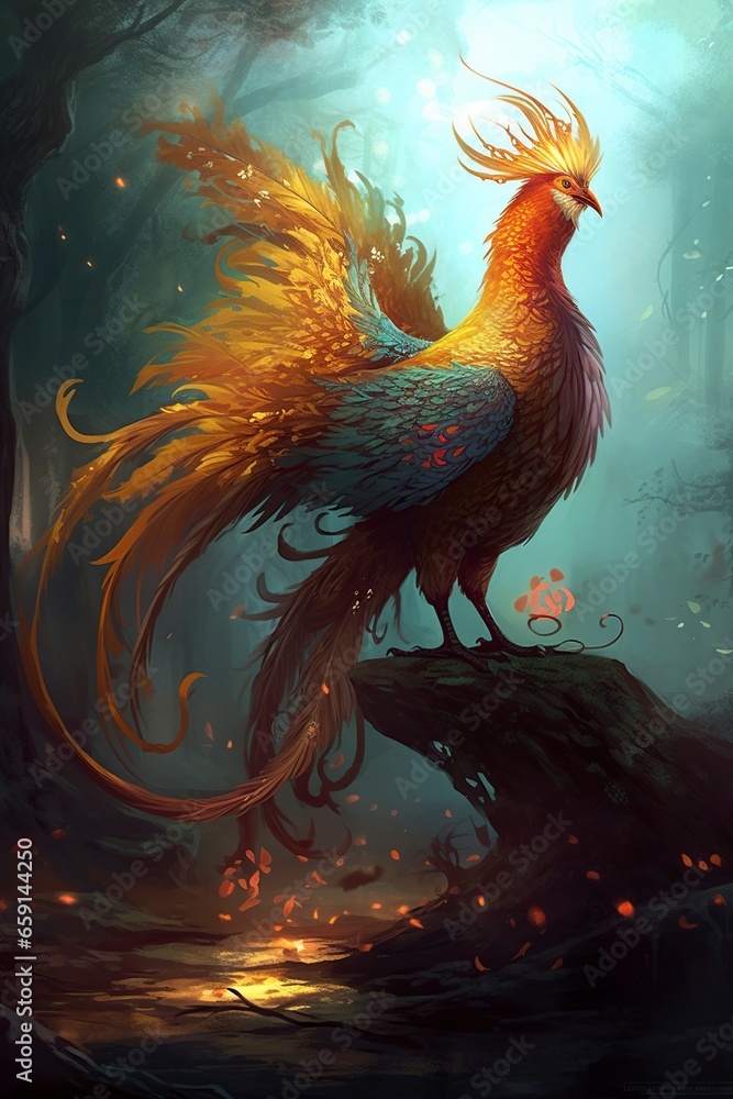 Fototapeta premium illustration, cute and proud phoenix bird