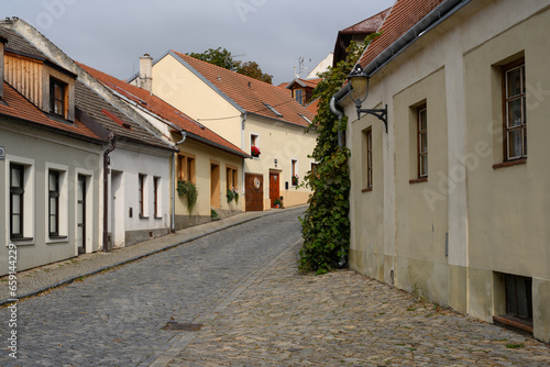 Velka Frantiskanska Cobblestone Street in the Old Town of Znojmo  Moravia  Czech Republic