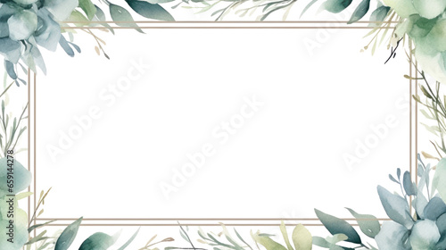 Winter foliage with watercolor splashes and a wooden frame