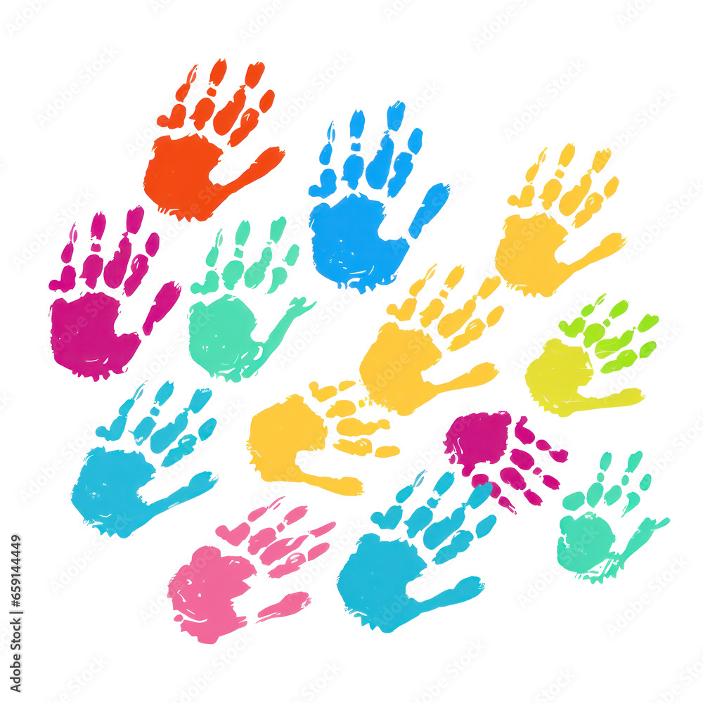 Colorful handprints on white background Colorful handprints on white background