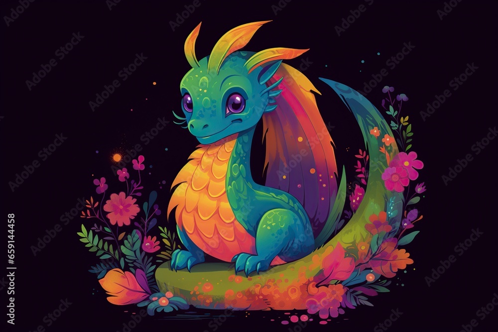 Obraz premium illustration, cute dragon colorful