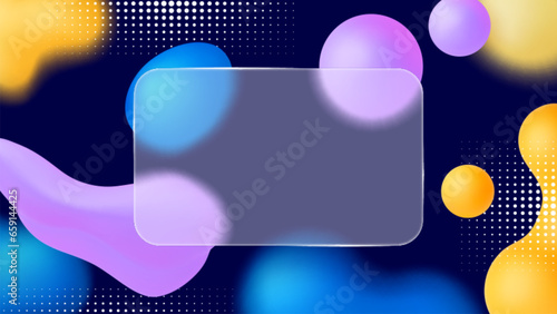 3d matt glass or plastic background with abstract colorful shapes. Glassmorphism banner design, credit banking card pithy empty template