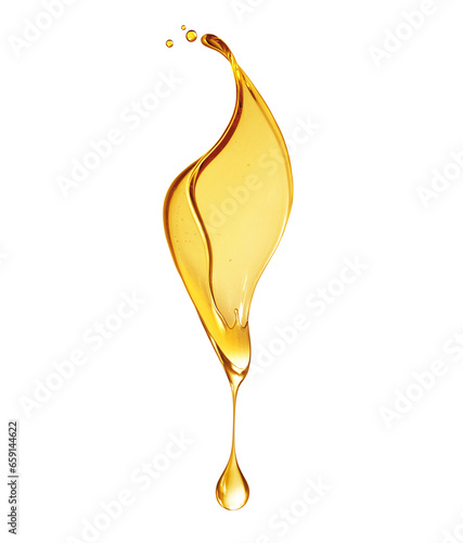 Drop of olive oil or oily cosmetic liquid dripping on a white background photo