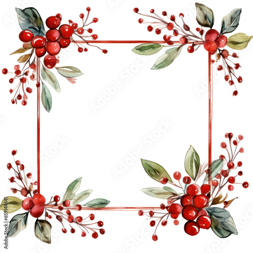 Hand-painted winter berries and leaves with a wooden frame