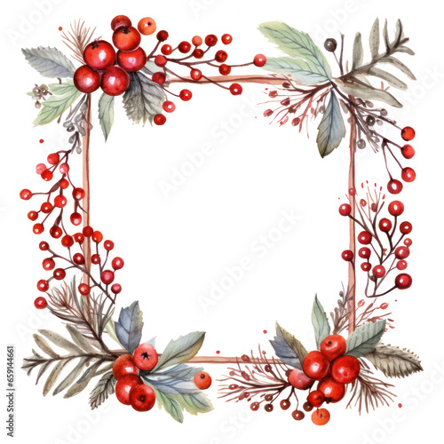 Hand-painted winter berries and leaves with a wooden frame