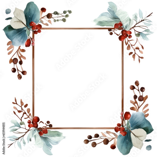 Hand-painted winter berries and leaves with a wooden frame