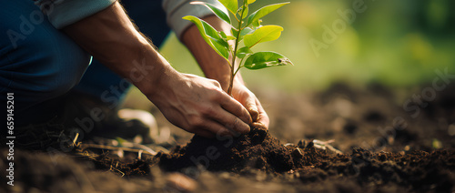 Person planting trees or working in community garden promoting local food production and habitat restoration, concept of Sustainability and Community Engagement 